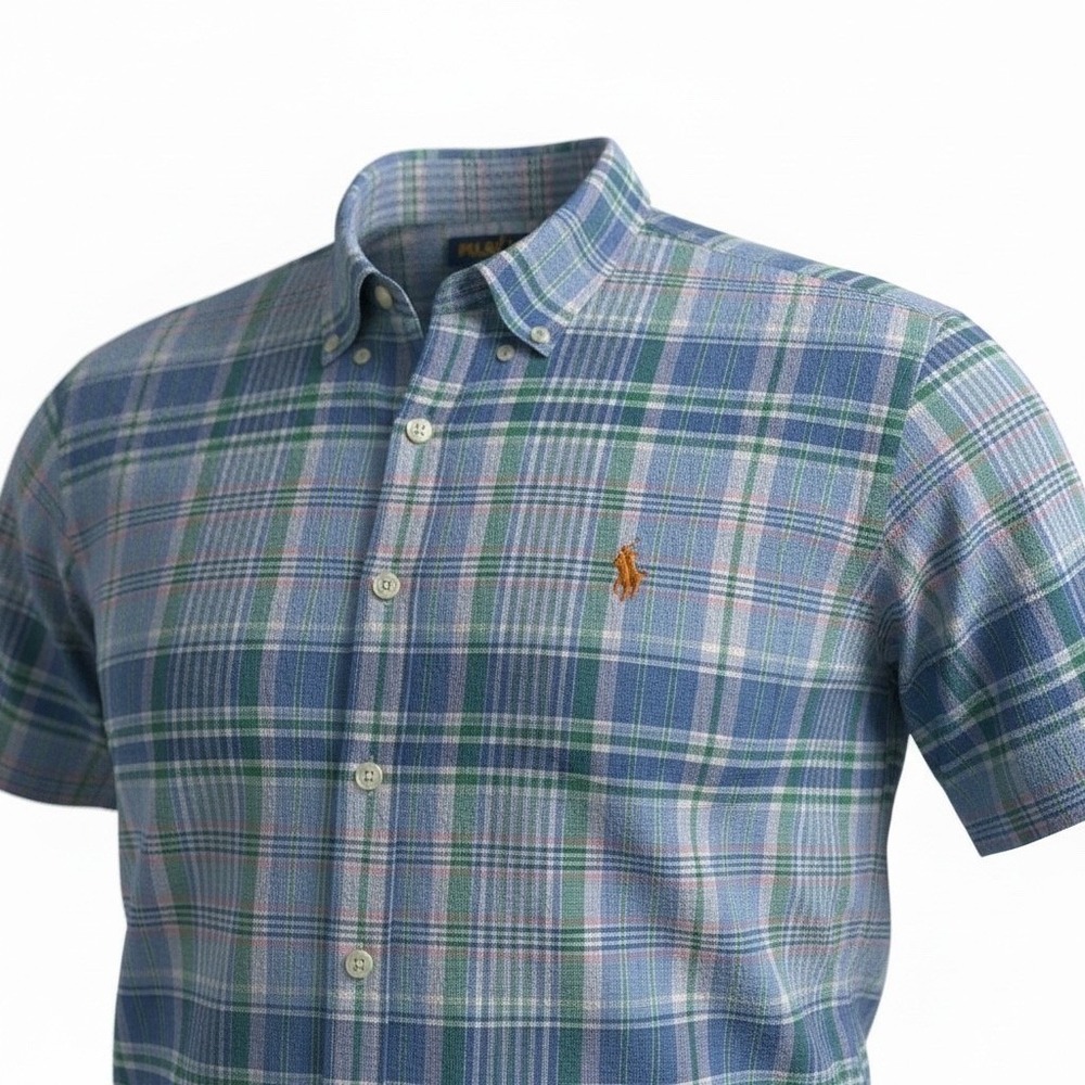 Ralph Lauren Classic Fit Plaid Short Sleeve Button Up Shirt Mens XL‎ Blue Green - Picture 9 of 9